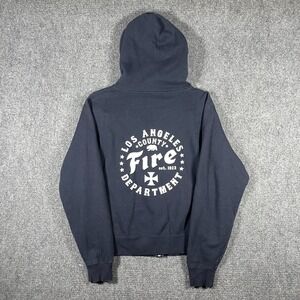 LA County Fire Dept. Zip Up Faded Hoodie Navy Blue Womens Medium - Large #2293